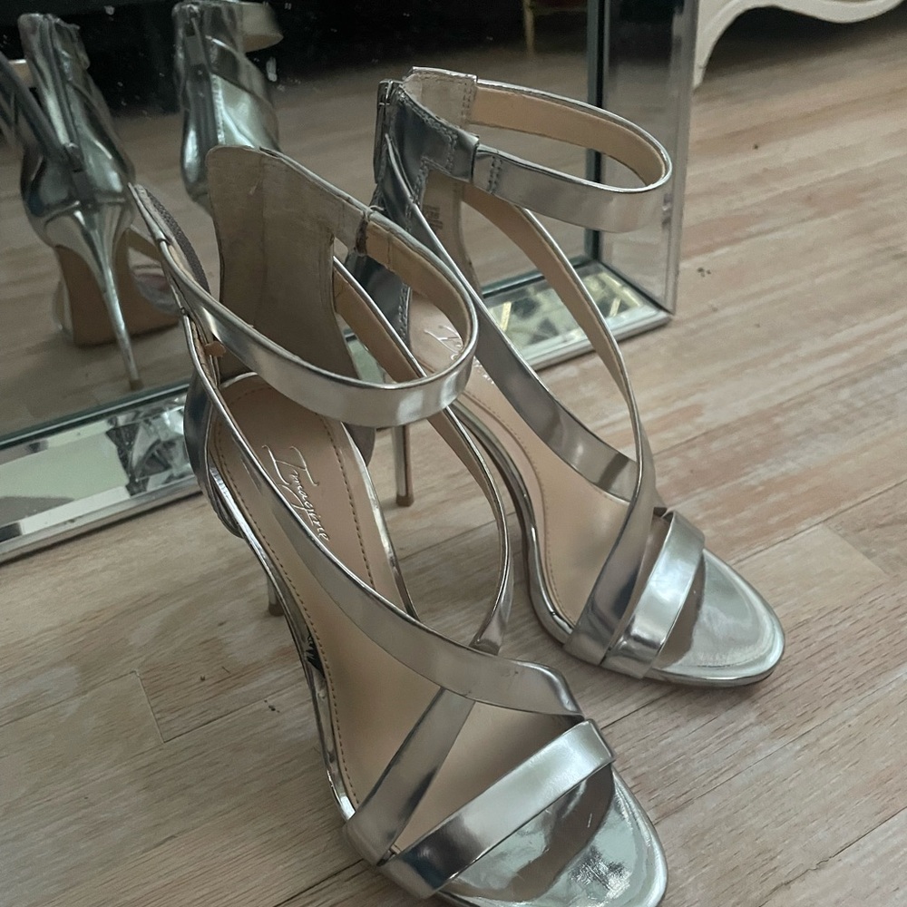 Vince Camuto Silver Metallic Strappy High Heel Sandals